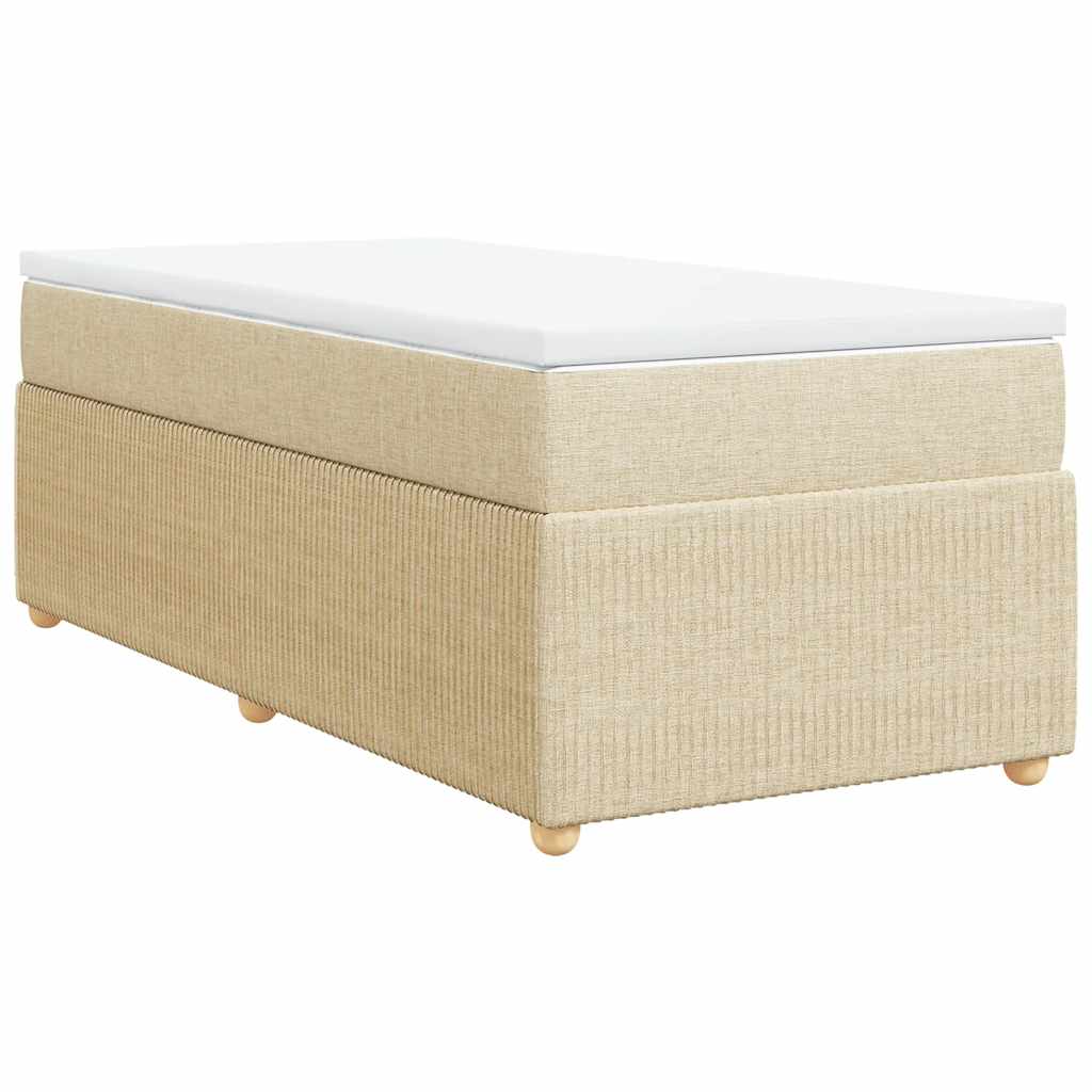 vidaXL Pat box spring cu saltea, crem, 80x200 cm, textil
