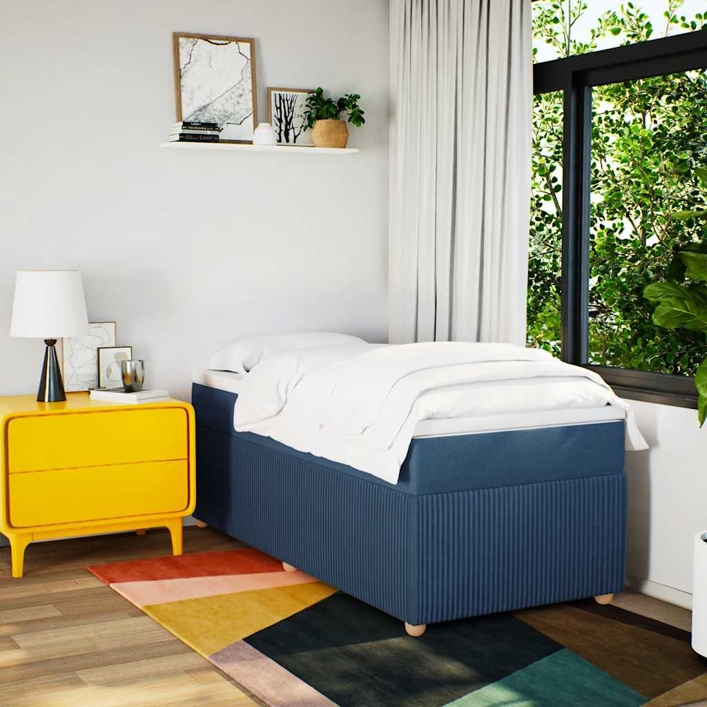 vidaXL Boxspring met matras stof blauw 90x190 cm afbeelding