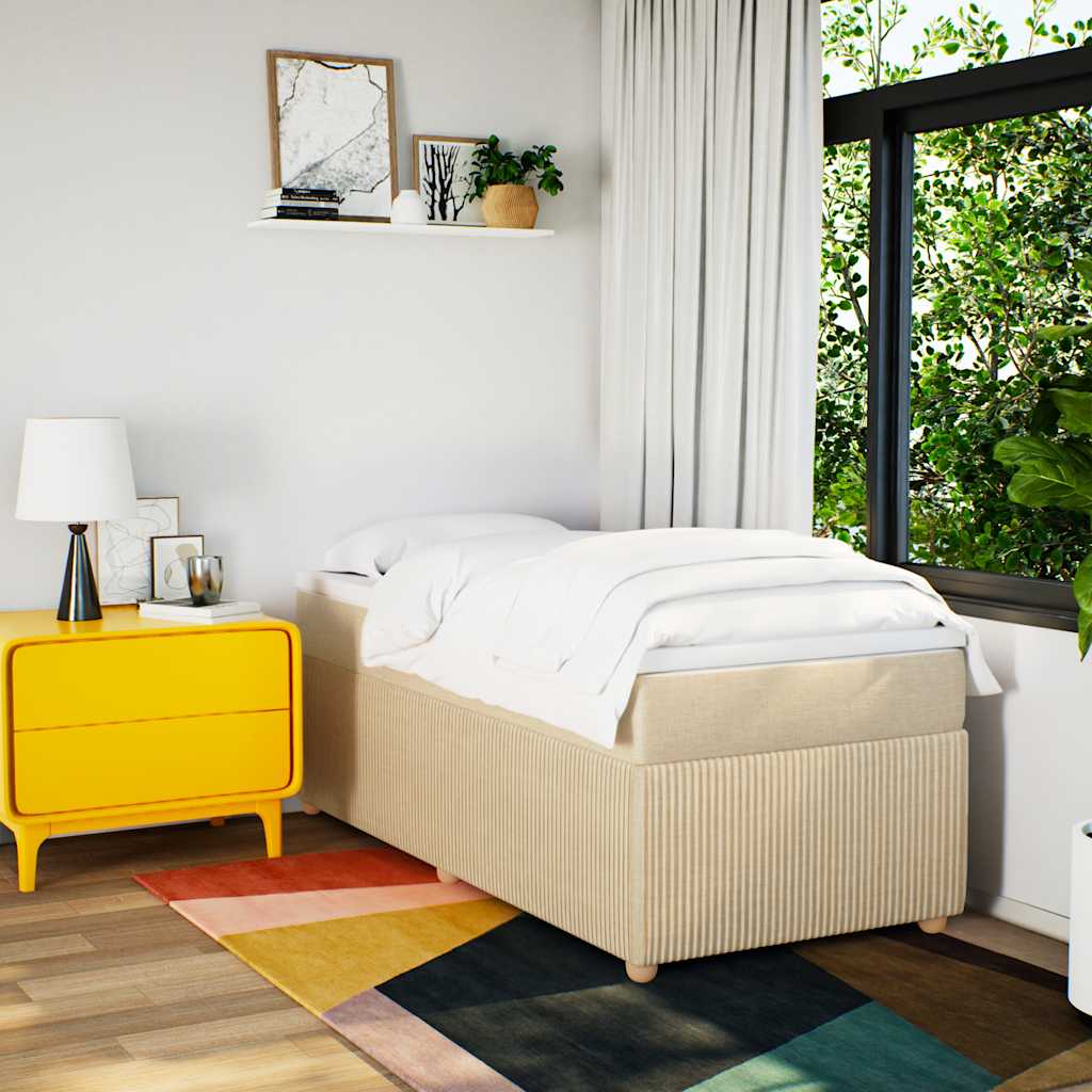 vidaXL Boxspring met matras stof crèmekleurig 90x200 cm afbeelding