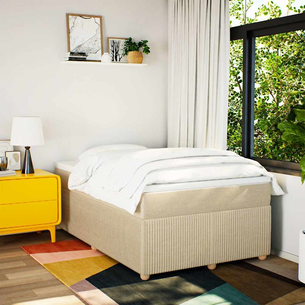 vidaXL Pat box spring cu saltea, crem, 120x200 cm, textil