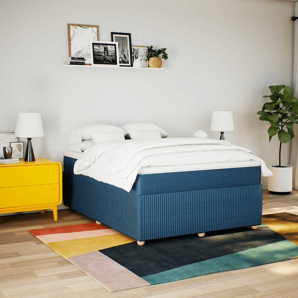 vidaXL Boxspring met matras stof blauw 140x190 cm afbeelding