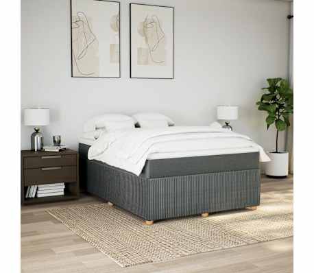 vidaXL Pat box spring cu saltea, gri &icirc;nchis, 140x200 cm, textil