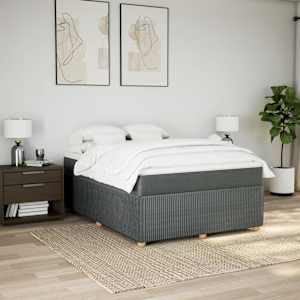 vidaXL Pat box spring cu saltea, gri &icirc;nchis, 140x200 cm, textil