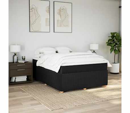 vidaXL Cama com molas/colch&atilde;o 140x200 cm tecido preto