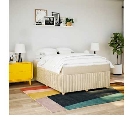 vidaXL Cama com molas/colch&atilde;o 140x200 cm tecido cor creme