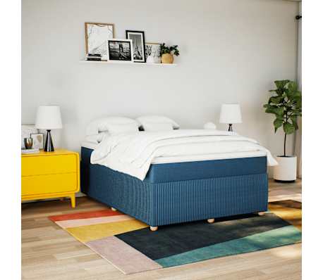 vidaXL Pat continental cu saltea, albastru, 140x200cm, material textil