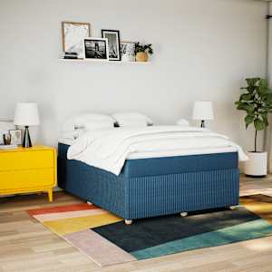 vidaXL Pat continental cu saltea, albastru, 140x200cm, material textil