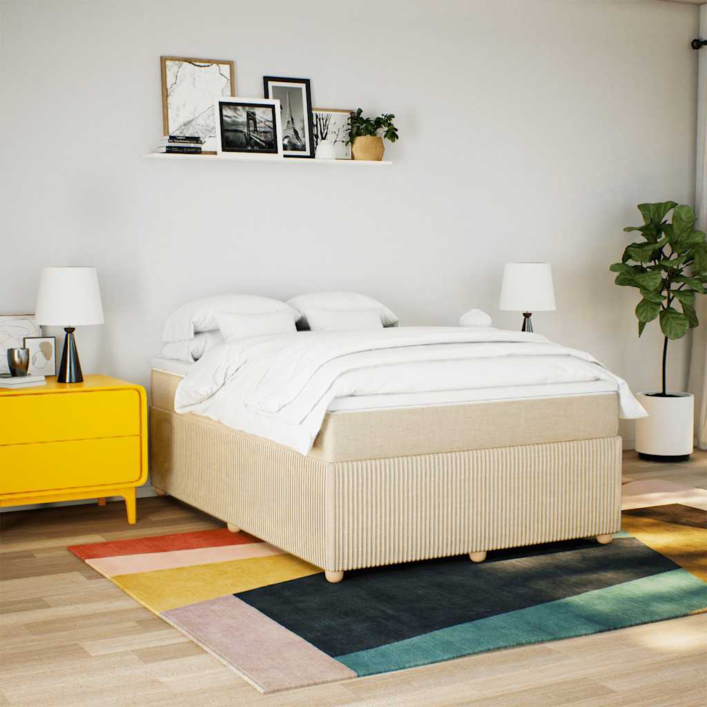 vidaXL Boxspring met matras stof crèmekleurig 160x200 cm afbeelding