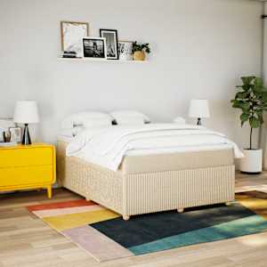 vidaXL Pat box spring cu saltea, crem, 160x200 cm, material textil