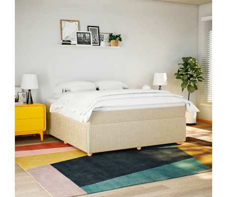 vidaXL Pat continental cu saltea, crem, 180x200 cm, textil