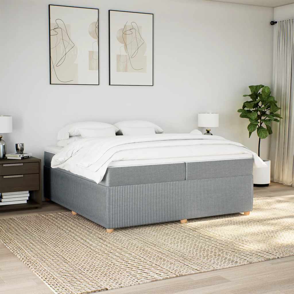 vidaXL Boxspring met matras stof lichtgrijs 200x200 cm afbeelding