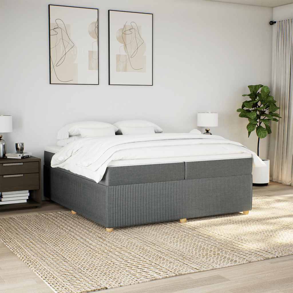 vidaXL Boxspring met matras stof donkergrijs 200x200 cm grijs, foto 2