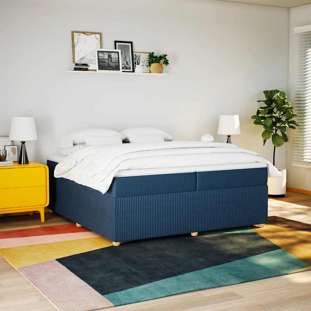 vidaXL Boxspring met matras stof blauw 200x200 cm afbeelding
