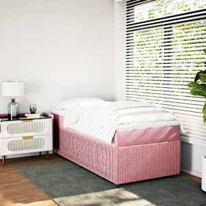 vidaXL Pat box spring cu saltea, roz, 90x190 cm, catifea