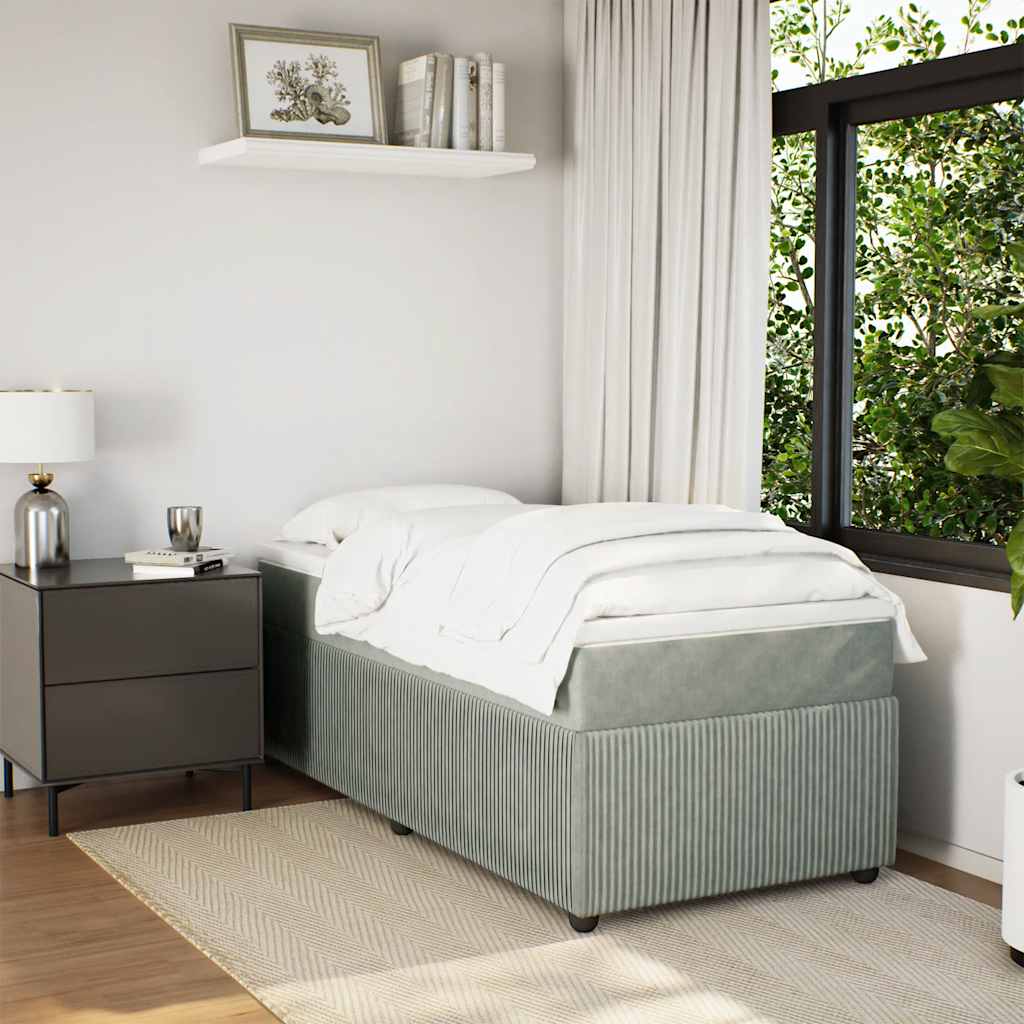 vidaXL Boxspring met matras fluweel lichtgrijs 90x200 cm afbeelding