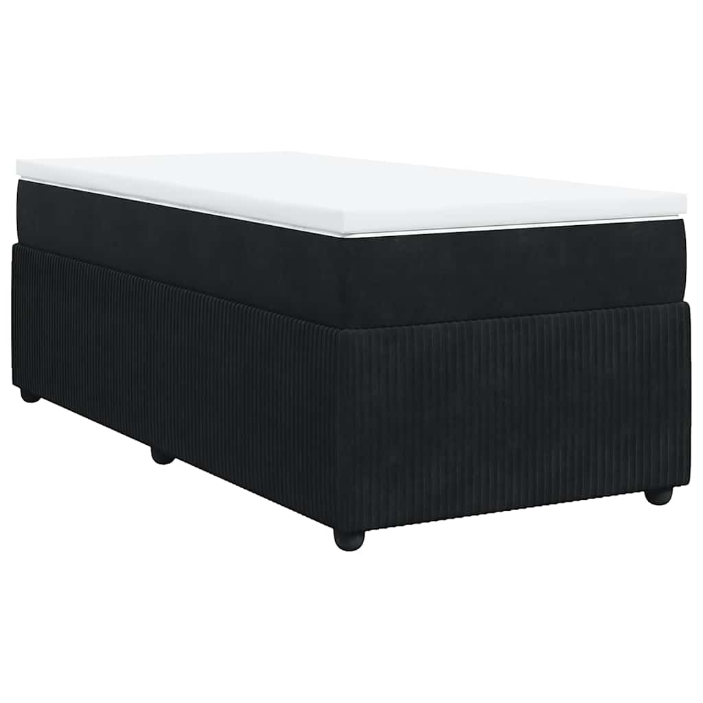 vidaXL Pat box spring cu saltea, negru, 90x200 cm, catifea