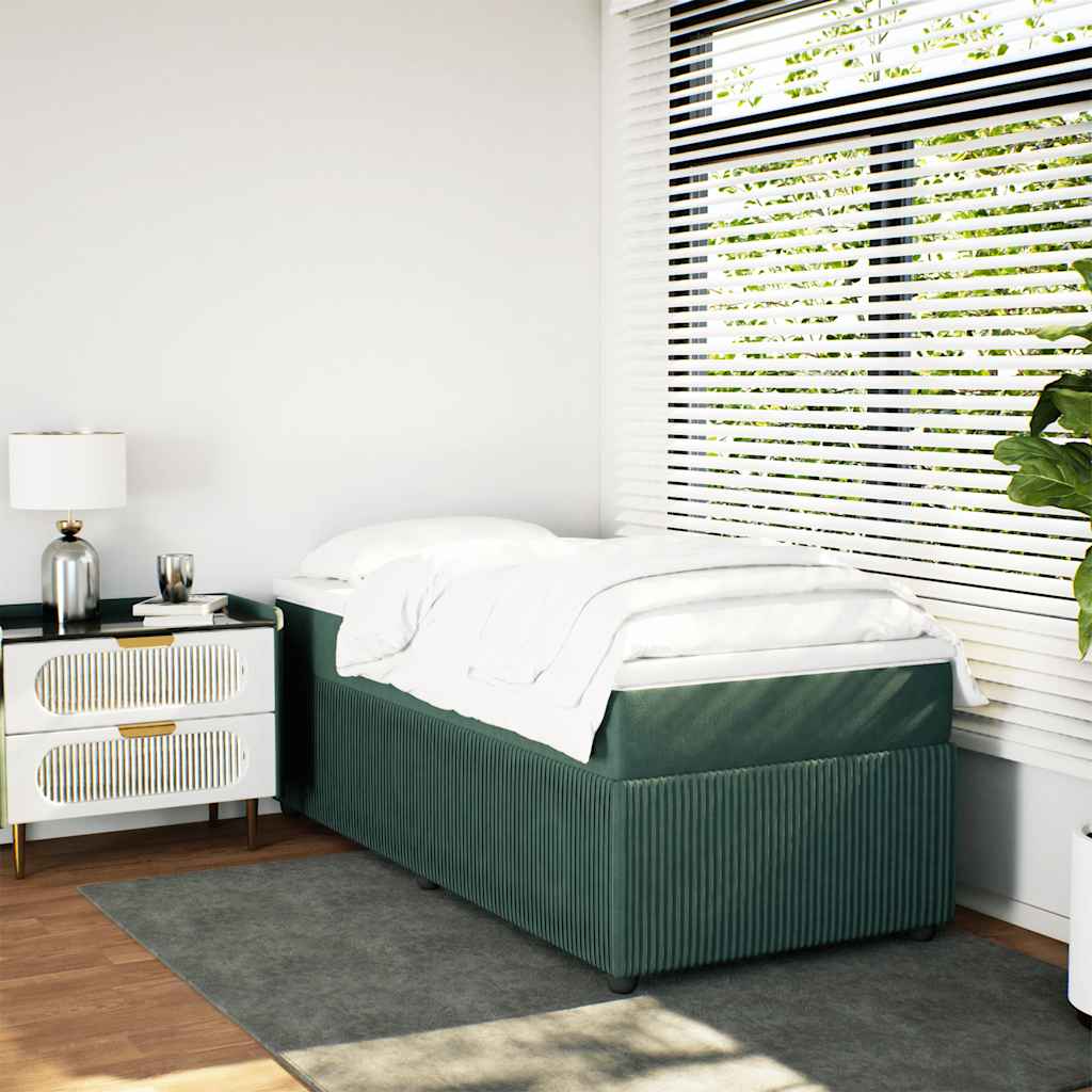 vidaXL Boxspring met matras fluweel donkergroen 90x200 cm afbeelding