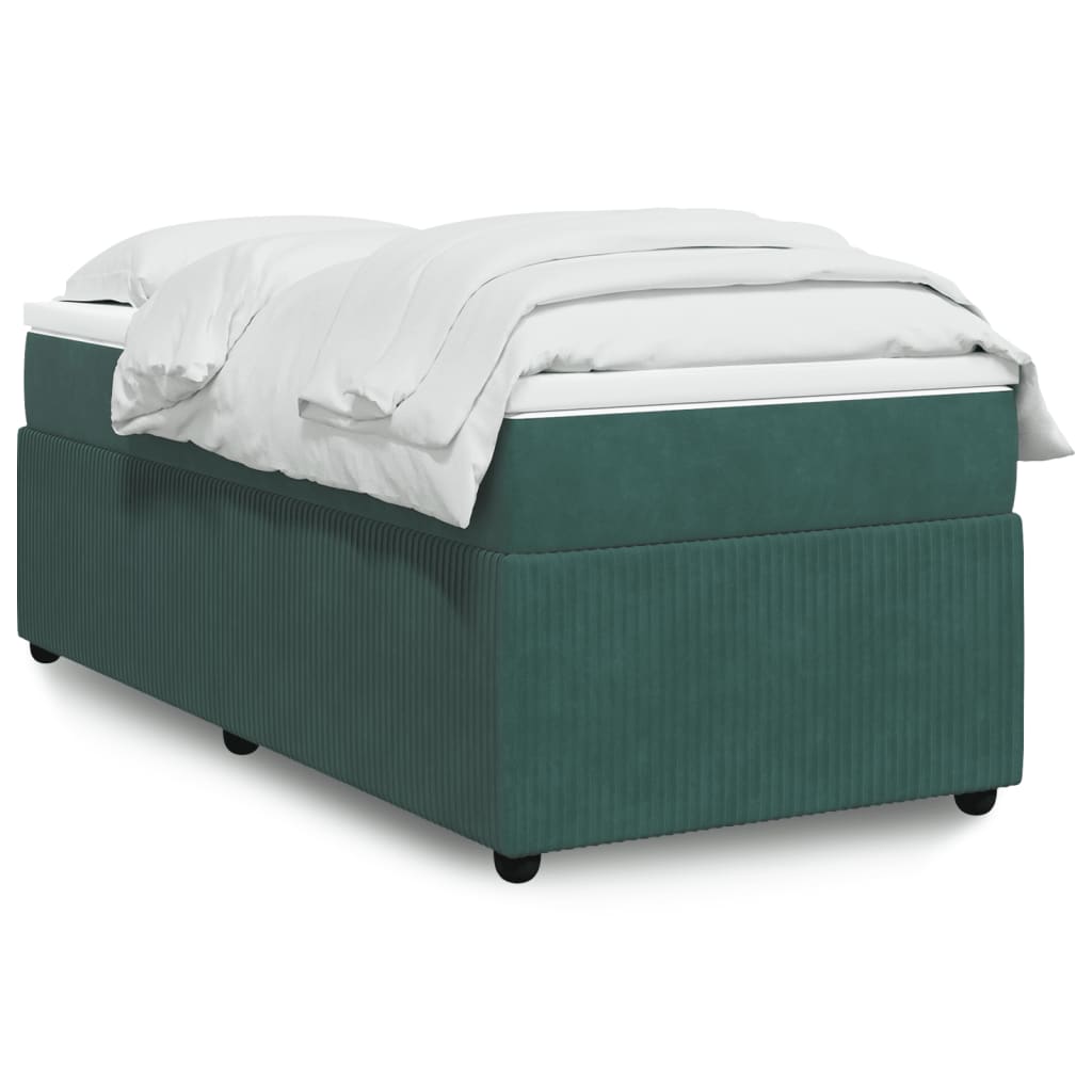 vidaXL Pat box spring cu saltea, verde închis, 90x200 cm, catifea