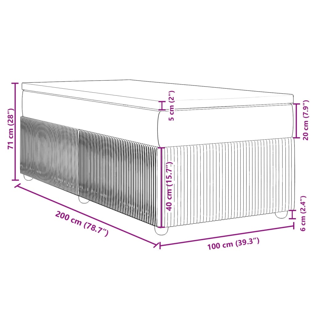 Łóżko kontynentalne z materacem, czarne, aksamit 100x200 cm