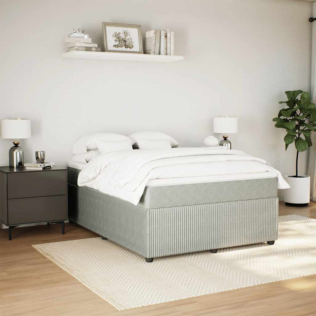 vidaXL Boxspring met matras fluweel lichtgrijs 140x190 cm afbeelding