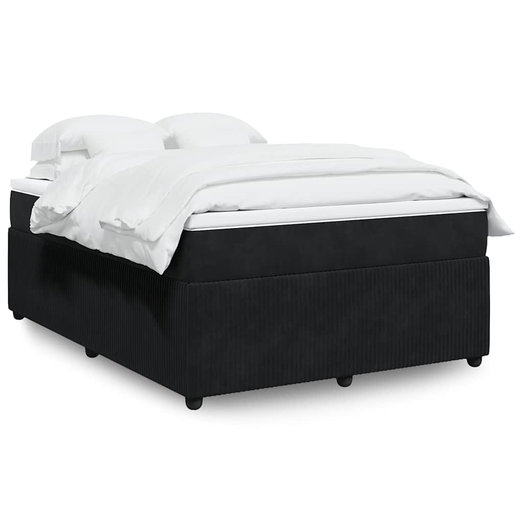 vidaXL Pat box spring cu saltea, negru, 140x190 cm, catifea
