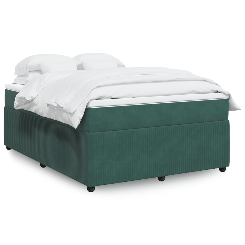 vidaXL Pat box spring cu saltea, verde închis, 140x190 cm, catifea