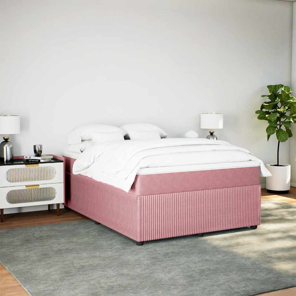 vidaXL Boxspring met matras fluweel roze 140x190 cm afbeelding