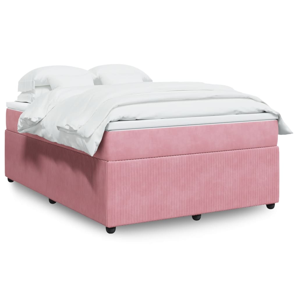 Boxspringbett mit Matratze Rosa 140×190 cm Samt