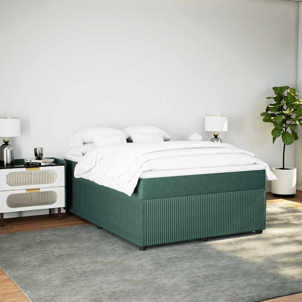 vidaXL Boxspring met matras fluweel donkergroen 140x200 cm afbeelding