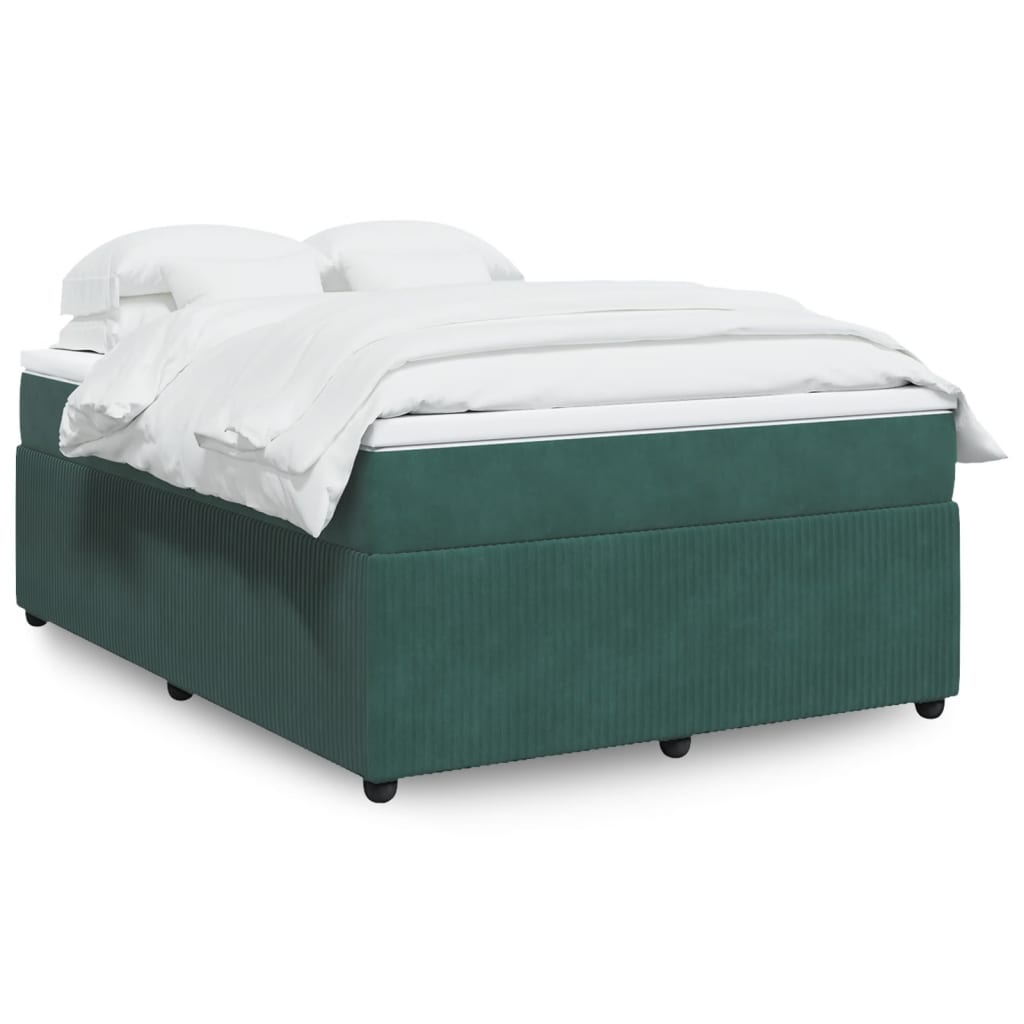 vidaXL Pat box spring cu saltea, verde închis, 140x200 cm, catifea