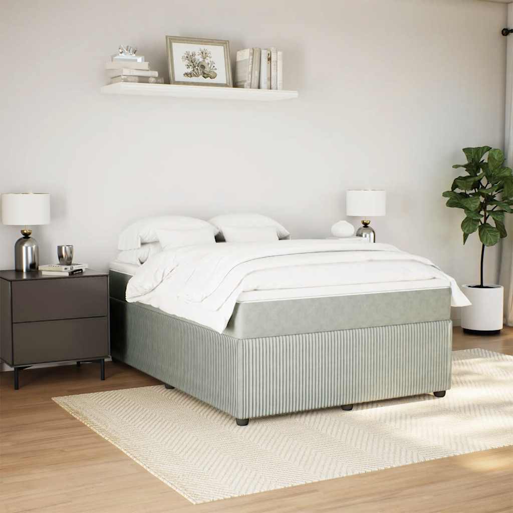 vidaXL Boxspring met matras fluweel lichtgrijs 160x200 cm grijs, foto 2