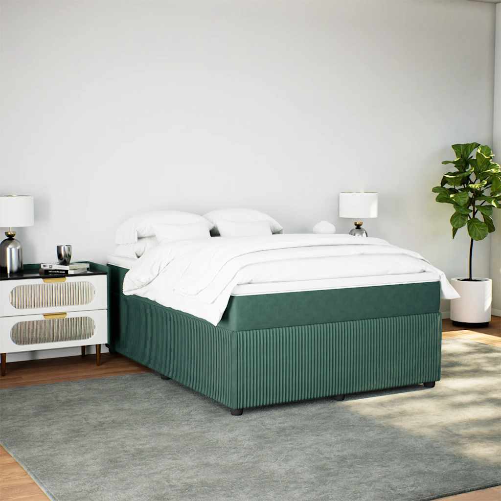 vidaXL Boxspring met matras fluweel donkergroen 160x200 cm afbeelding