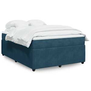 Box spring postel s matrací tmavě modrá 160x200 cm samet - obrázek 1