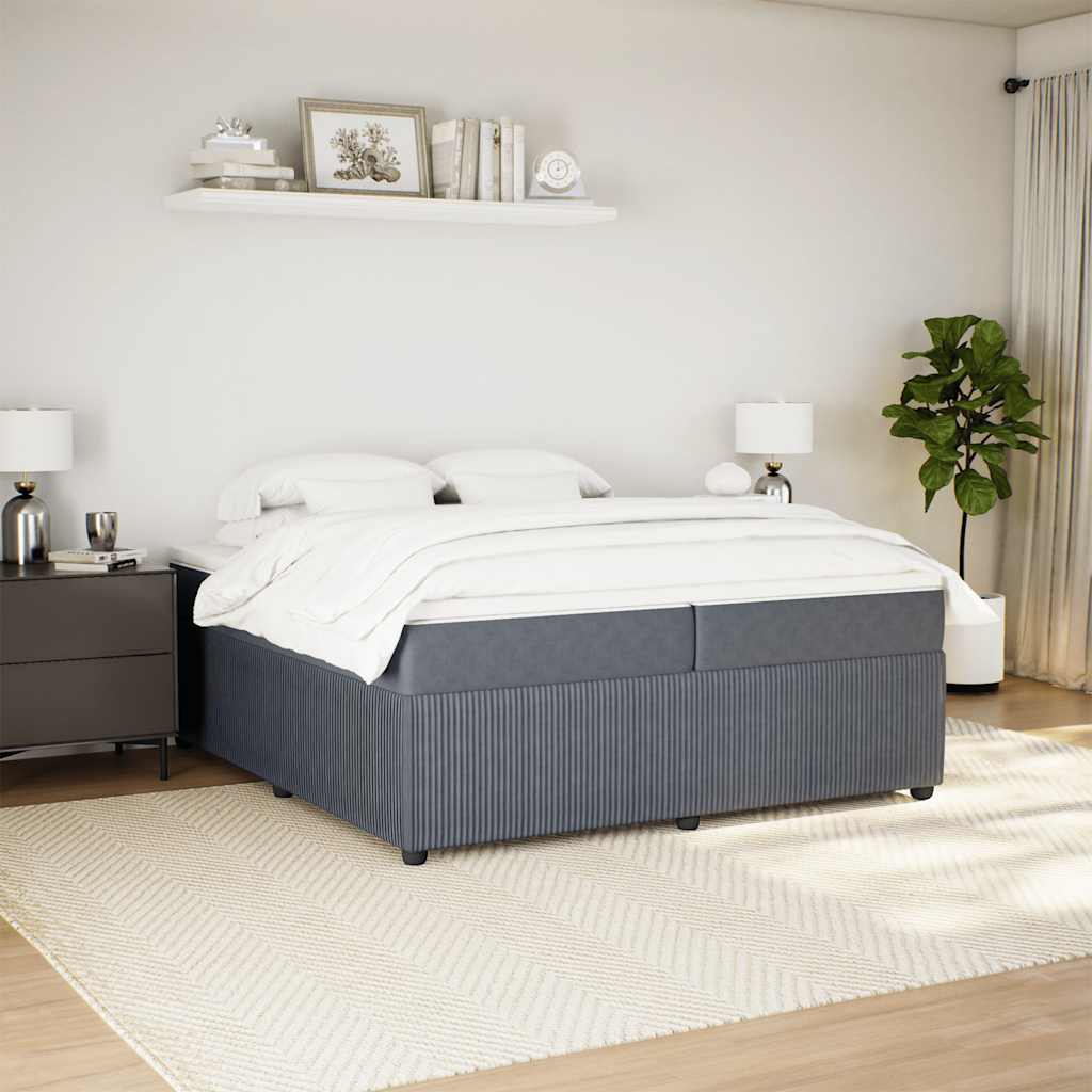 vidaXL Boxspring met matras fluweel donkergrijs 200x200 cm afbeelding