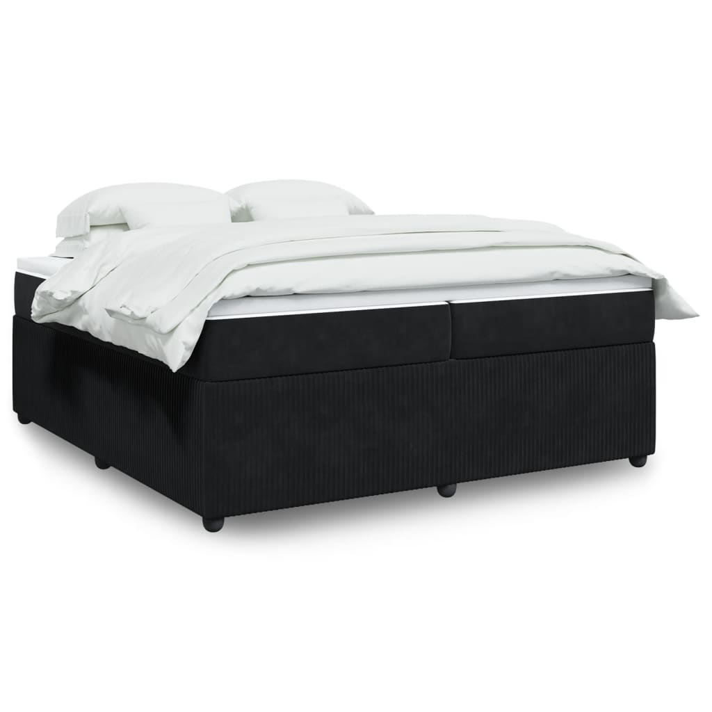 vidaXL Pat box spring cu saltea, negru, 200x200 cm, catifea