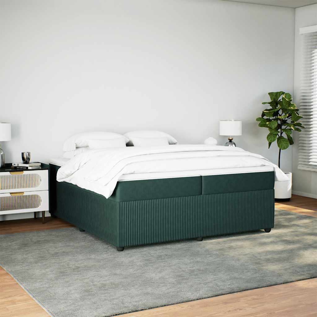 vidaXL Boxspring met matras fluweel donkergroen 200x200 cm afbeelding