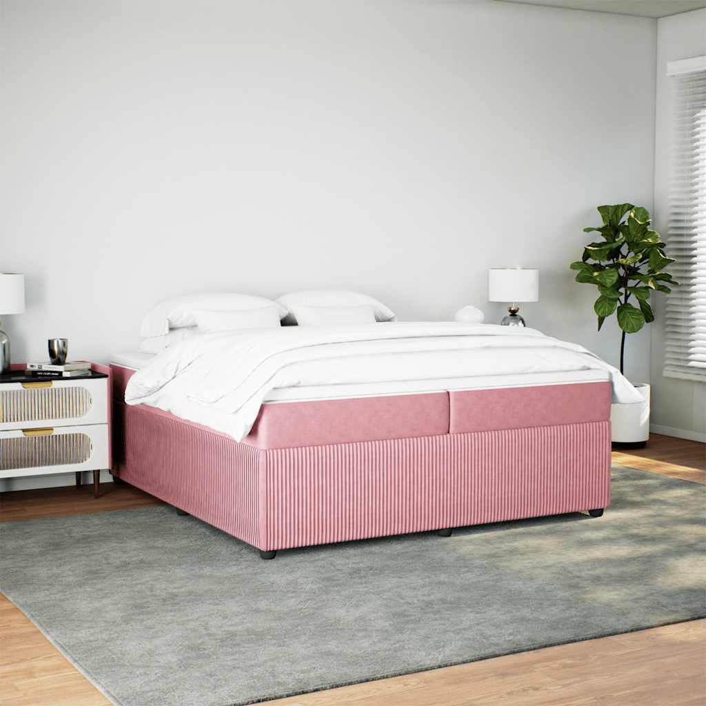 vidaXL Boxspring met matras fluweel roze 200x200 cm afbeelding