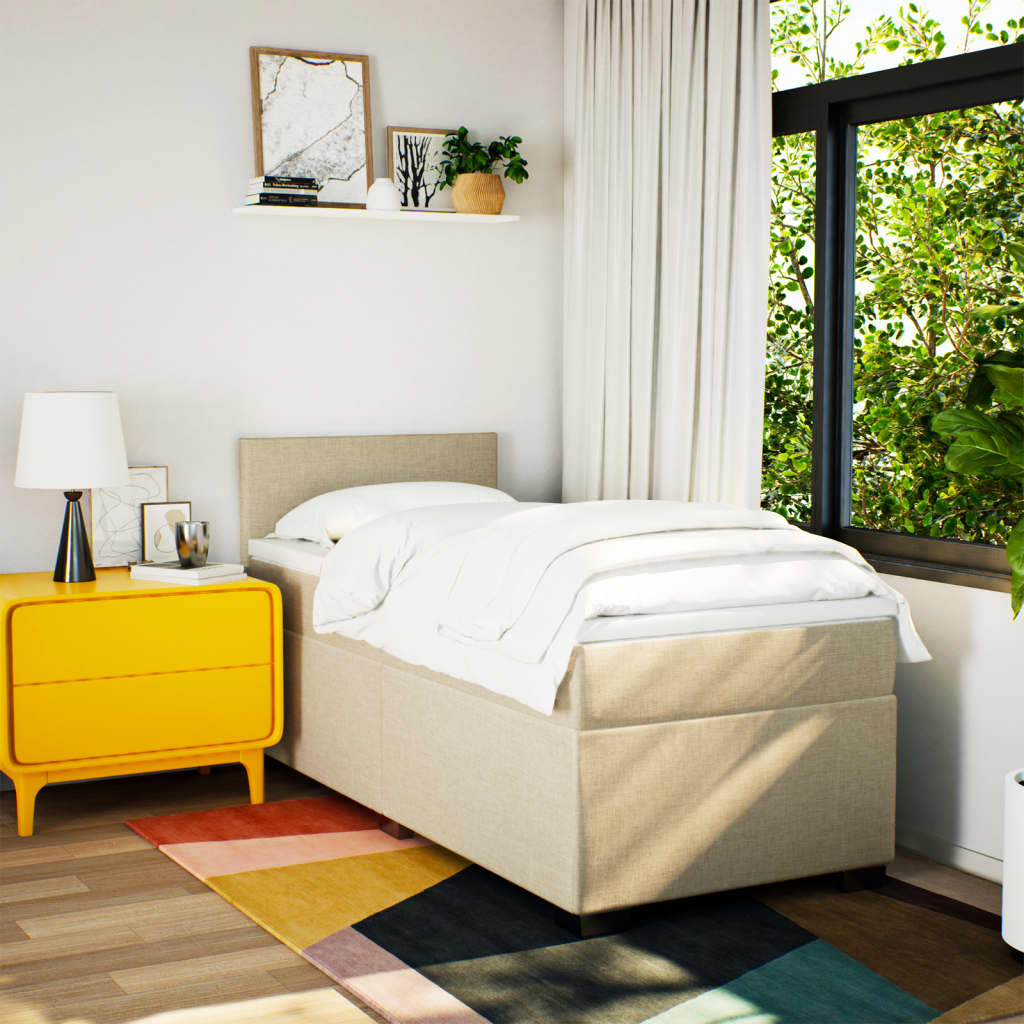 vidaXL Boxspring met matras stof crèmekleurig 90x190 cm, foto 2