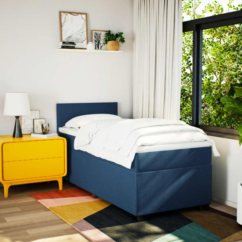 vidaXL Boxspring met matras stof blauw 90x190 cm afbeelding