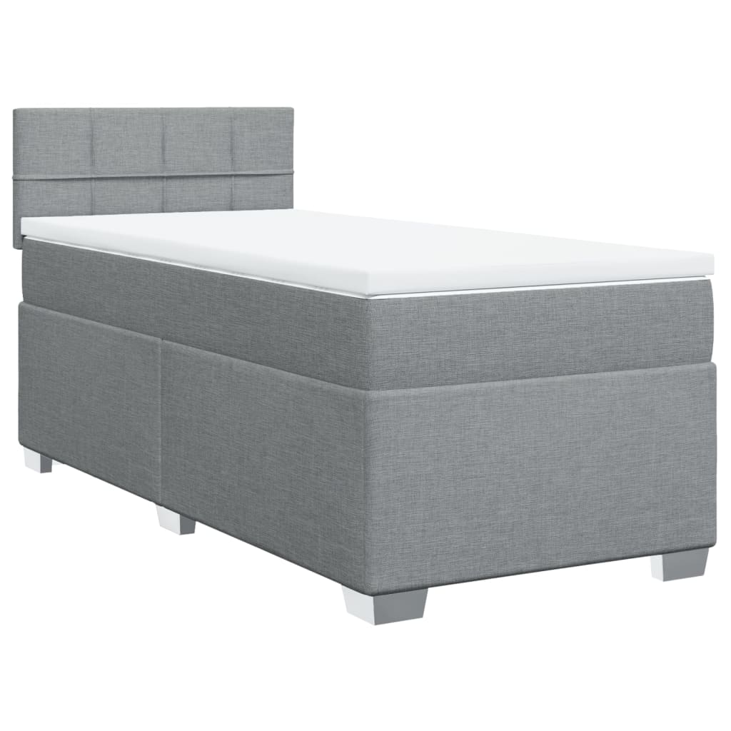 vidaXL Pat box spring cu saltea, gri deschis, 90x190 cm, textil