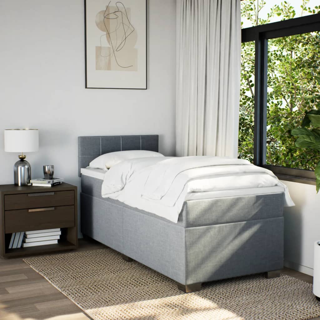 vidaXL Boxspring met matras stof lichtgrijs 90x190 cm afbeelding