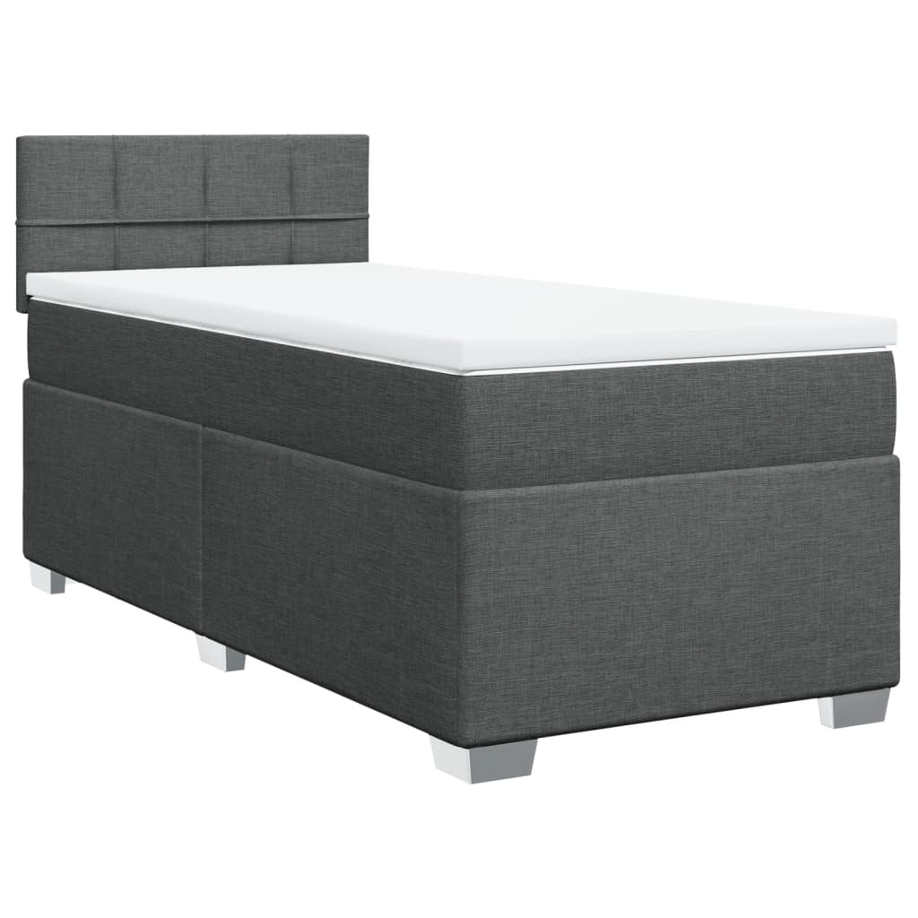vidaXL Pat box spring cu saltea, gri închis, 90x190 cm, textil
