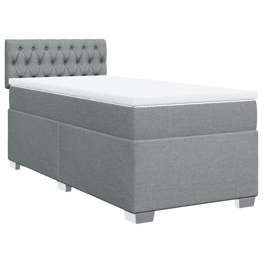 vidaXL Pat box spring cu saltea, gri deschis, 90x190 cm, textil