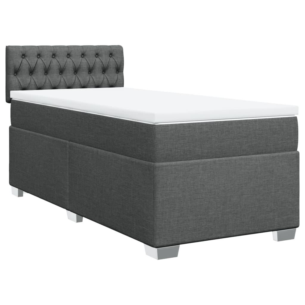 vidaXL Pat box spring cu saltea, gri închis, 90x190 cm, textil