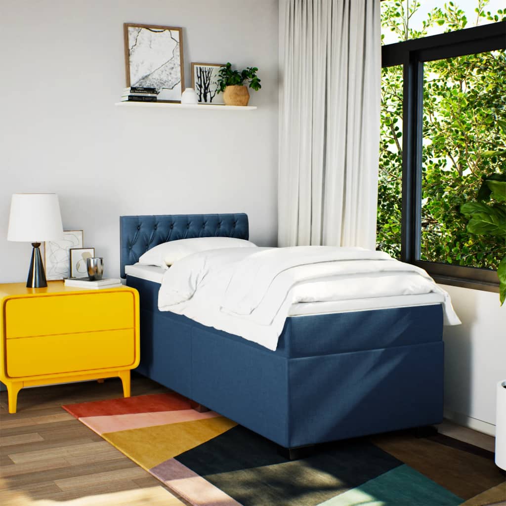 vidaXL Boxspring met matras stof blauw 90x190 cm afbeelding