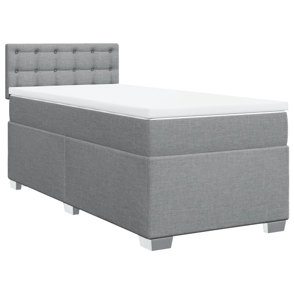 vidaXL Pat box spring cu saltea, gri deschis, 90x190 cm, textil