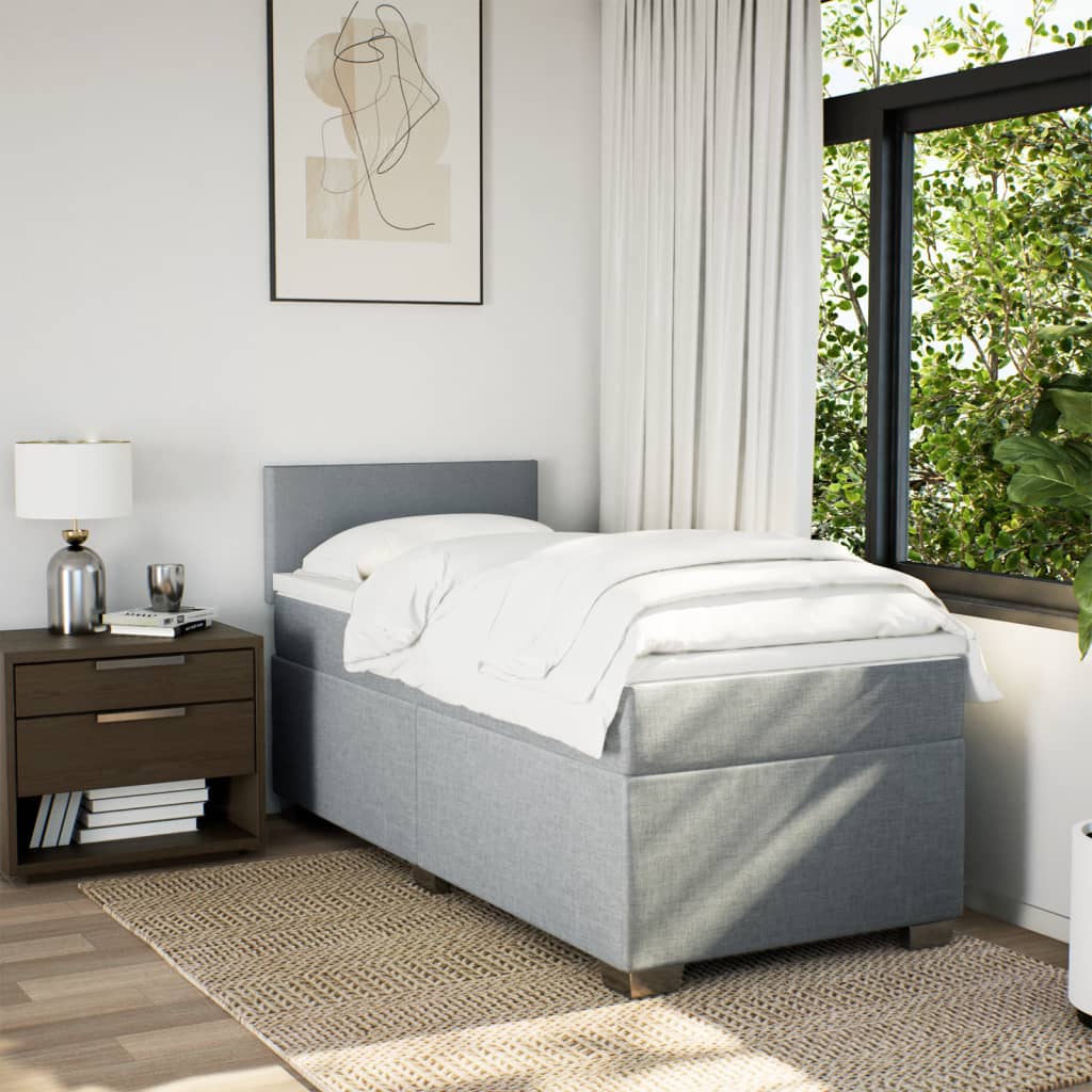 vidaXL Boxspring met matras stof lichtgrijs 90x200 cm afbeelding
