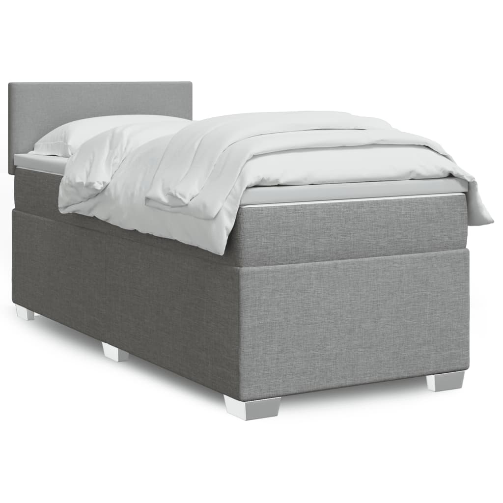 vidaXL Boxspringbett mit Matratze Hellgrau 90x200 cm Stoff