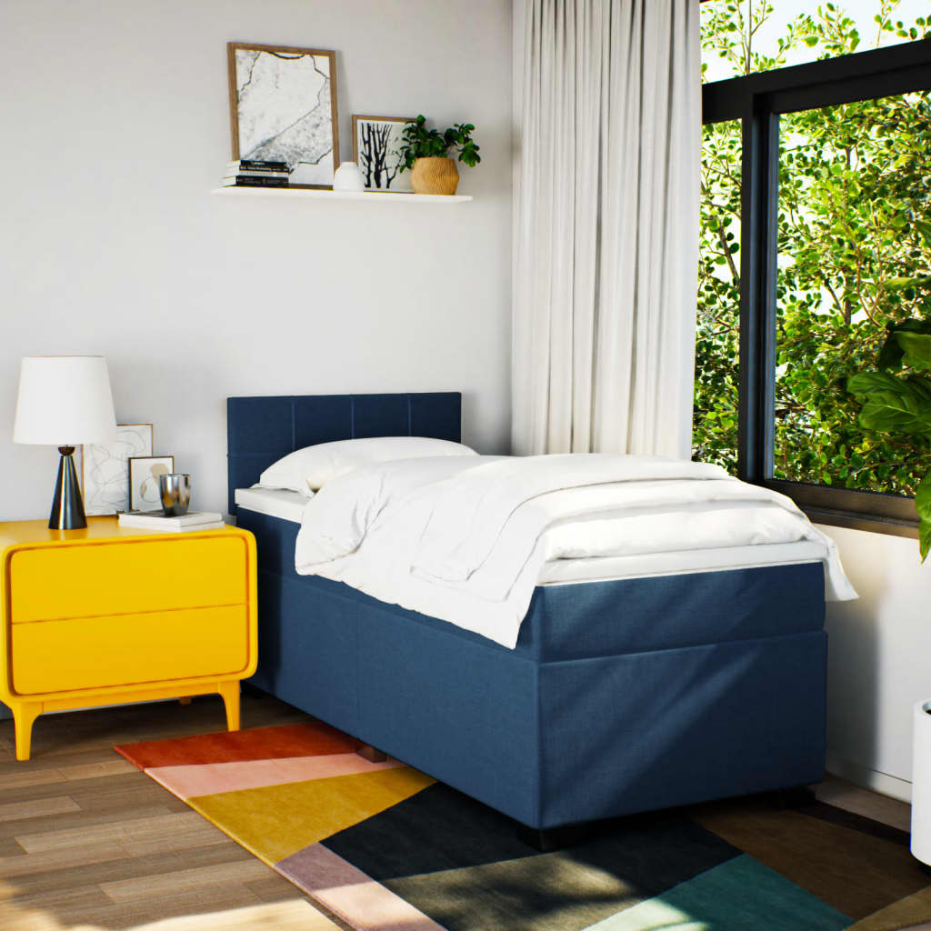 vidaXL Boxspring met matras stof blauw 90x200 cm afbeelding