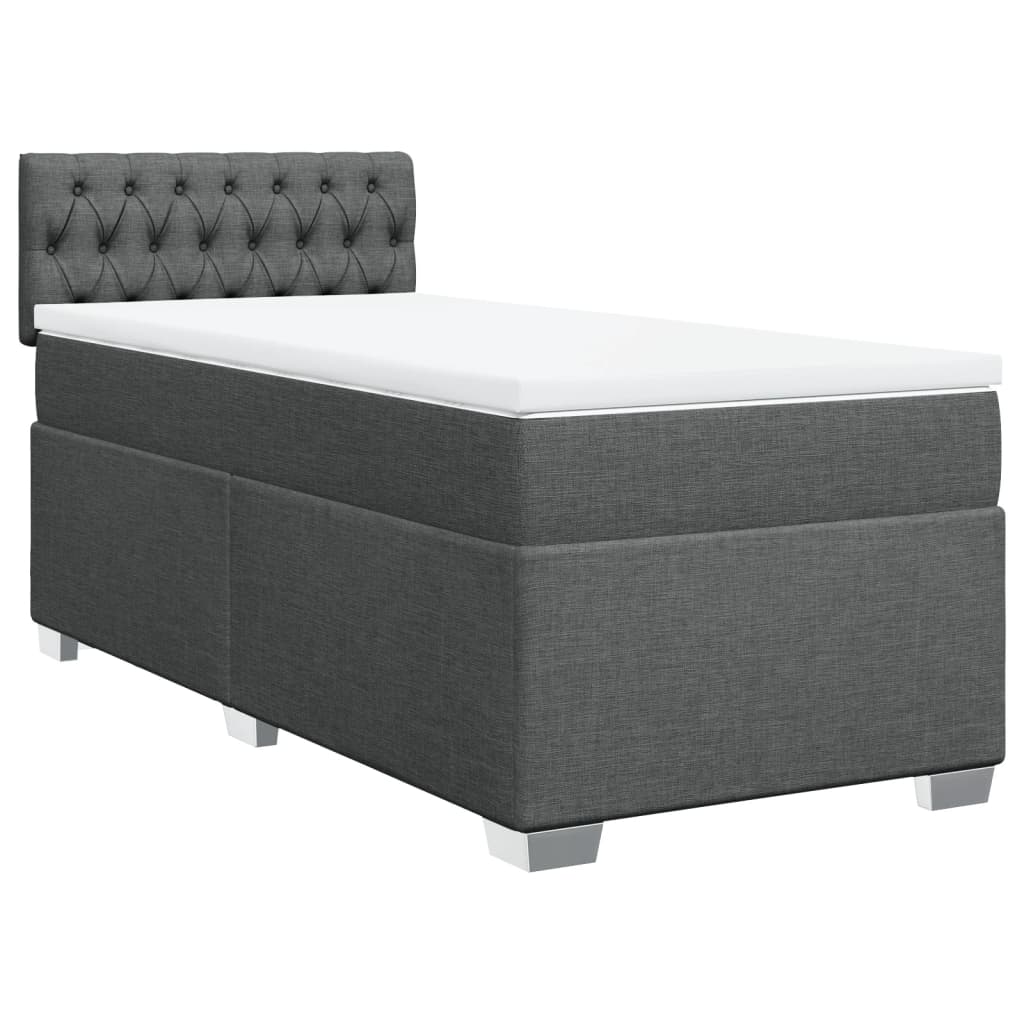 vidaXL Pat box spring cu saltea, gri închis, 90x200 cm, textil